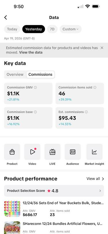 $1.1K commission GMV in a single day
